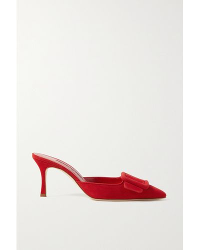 Manolo Blahnik Maysale 70 Buckled Suede Mules - Red