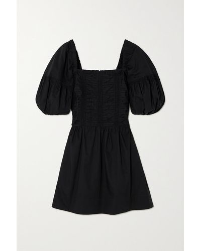 Faithfull The Brand Mini-robe En Popeline De Coton Biologique À Smocks Belladonna - Noir
