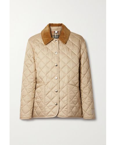 Burberry Reversible Corduroy-trimmed Quilted Shell And Checked Cotton Jacket - Natural
