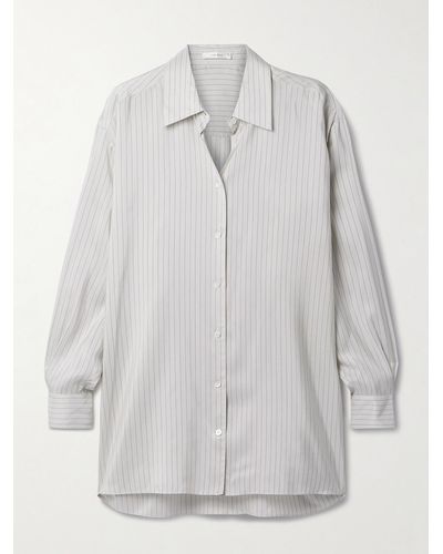 The Row Luka Oversized Striped Silk Shirt - Gray