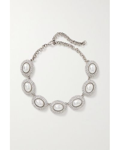 Alessandra Rich Silver-tone, Crystal And Faux Pearl Choker - Metallic