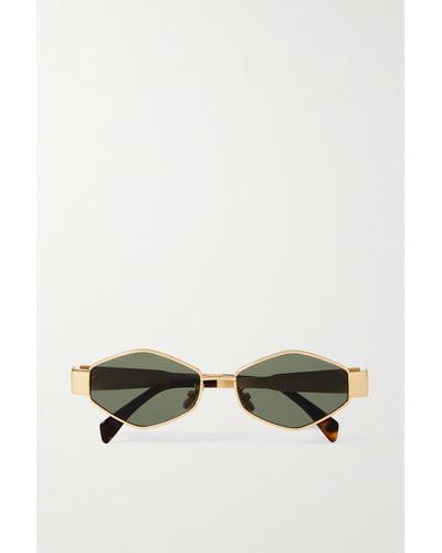 Celine Triomphe Hexagon-frame Gold-tone And Tortoiseshell Acetate Sunglasses - Metallic