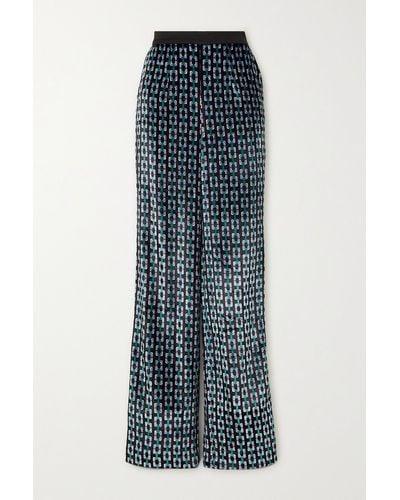 Diane von Furstenberg Vegas Printed Silk-velvet Straight-leg Trousers - Blue