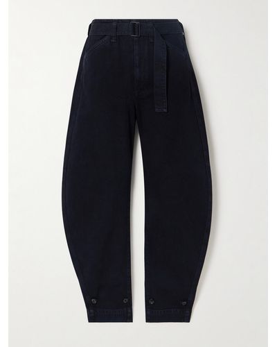 Lemaire Belted Cotton-twill Tapered Trousers - Blue