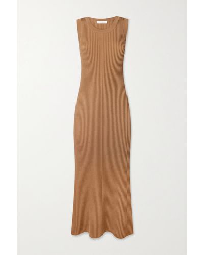 Chloé Ribbed Wool And Cashmere-blend Midi Dress - Brown
