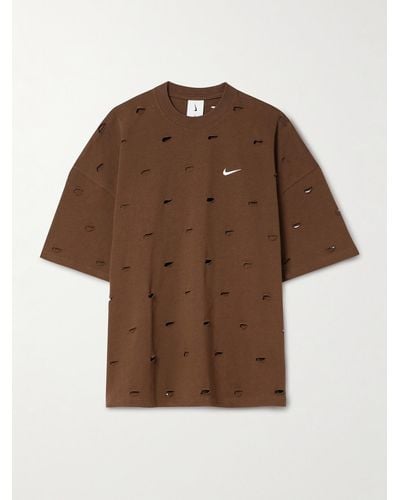 Nike + Jacquemus Le Swoosh Cutout Embroidered Cotton-blend Jersey T-shirt - Brown