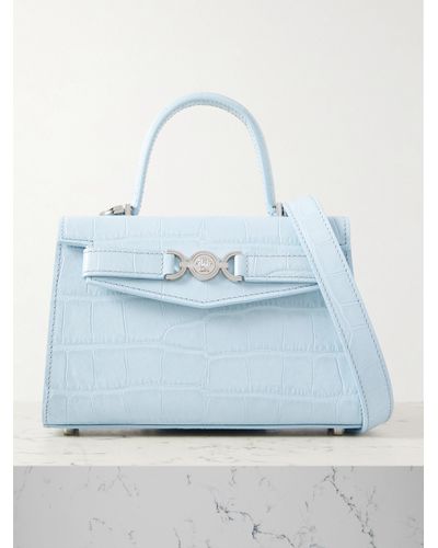 Versace Embellished Croc-effect Leather Tote - Blue