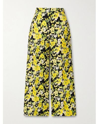 Adam Lippes Cropped Floral-print Wool And Silk-blend Straight-leg Pants - Yellow