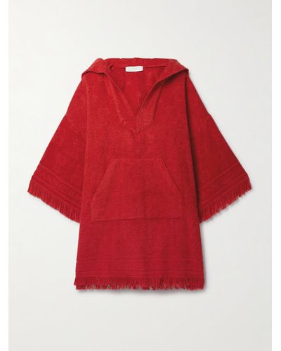 Zimmermann Junie Fringed Cotton-terry Jacquard Coverup - Red