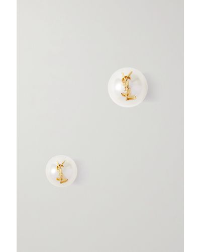 Saint Laurent Gold-tone Faux Pearl Earrings - White