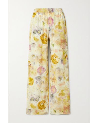 McQ Pantalon Large En Crêpe De Chine De Soie À Imprimé Fleuri Grow Up - Jaune