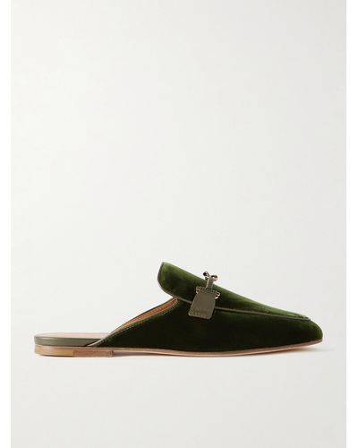 Tod's Embellished Leather-trimmed Velvet Slippers - Green