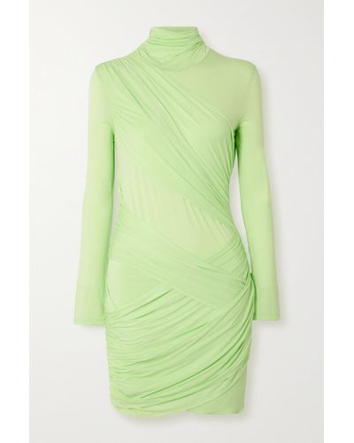 GAUGE81 Kores Draped Neon Stretch-jersey Turtleneck Mini Dress - Green