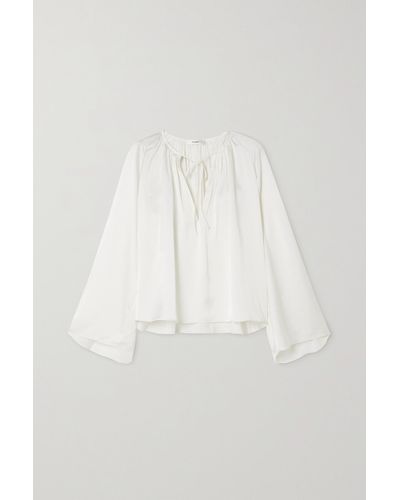 FRAME Tie-detailed Gathered Recycled-satin Blouse - White