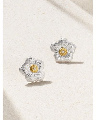 Buccellati Gardenia Sterling Silver And Gold Vermeil Diamond Earrings - Natural