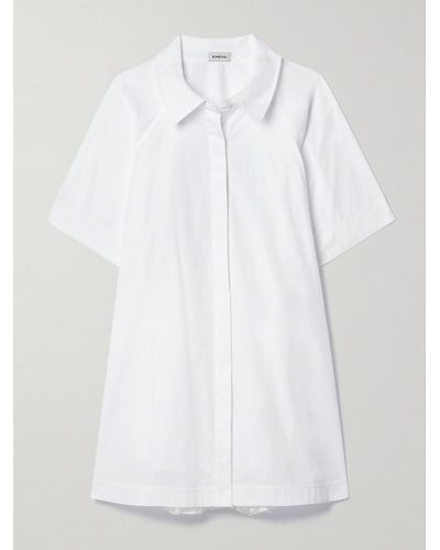 Jonathan Simkhai Mini-robe-chemise En Popeline De Coton Et En Voile De TM Mélangé Plissé Blanche