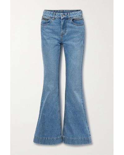 Stella McCartney + Net Sustain Iconic Chain-embellished High-rise Flared Jeans - Blue
