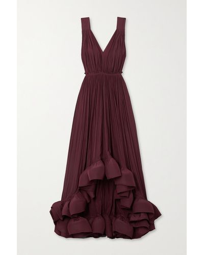 Lanvin Pleated Ruffled Crepe Gown - Purple