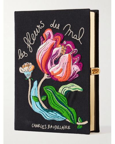 Olympia Le-Tan Les Fleurs Du Mal Baudelaire Embroidered Appliquéd Canvas Clutch - Black