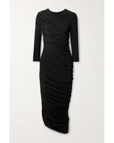 Norma Kamali Diana Ruched Asymmetric Stretch-jersey Midi Dress - Black