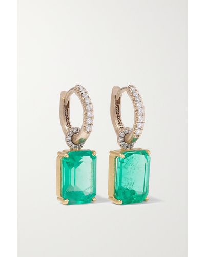 Irene Neuwirth Gemmy Gem 18-karat Yellow And White Gold, Emerald And Diamond Hoop Earrings - Blue