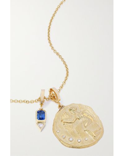 Azlee Nike Goddess 18-karat Gold, Sapphire And Diamond Necklace - Natural