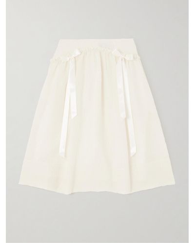 Simone Rocha Bow-embellished Ruffled Cloqué Midi Skirt - Natural