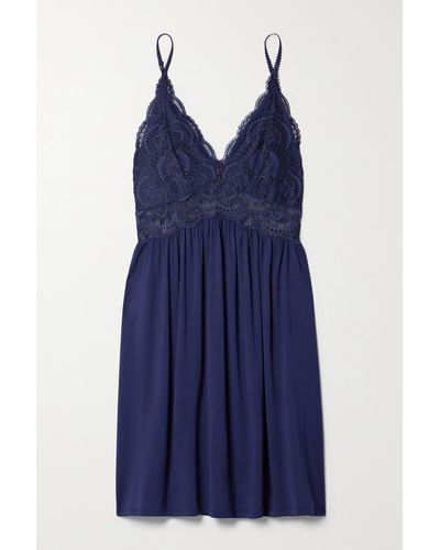 Eberjey + Net Sustain Mariana Lace-trimmed Stretch-tm Modal Chemise - Blue