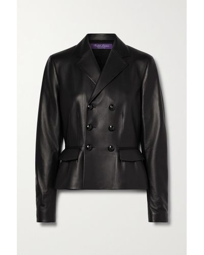 Ralph Lauren Collection Madelena Double-breasted Leather Peplum Jacket - Black