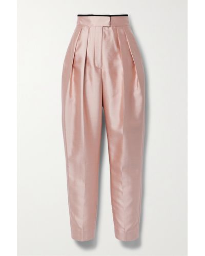 Zimmermann Matchmaker Grosgrain-trimmed Pleated Wool And Silk-blend Duchesse-satin Tapered Trousers - Pink