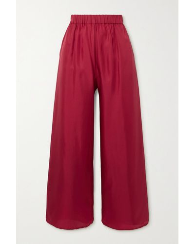 LeKasha Pamir Silk-satin Wide-leg Pants - Red