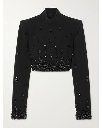 Zuhair Murad Cropped Embellished Cady Top - Black