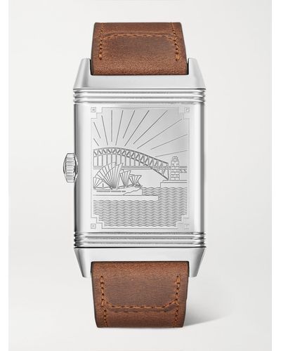 Jaeger-lecoultre Reverso Classic Sydney Limited Edition Hand-wound 45.6mm Stainless Steel And Leather Watch - Grey