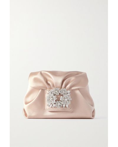 Roger Vivier Rv Bouquet Strass Crystal-embellished Satin Clutch - Natural