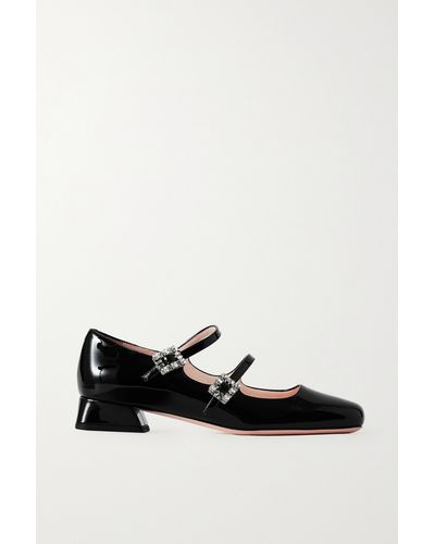 Roger Vivier Mini Très Vivier Crystal-embellished Patent-leather Court Shoes - Black