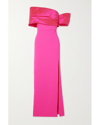 Solace London Alexis Off-the-shoulder Satin-twill And Crepe Gown - Pink