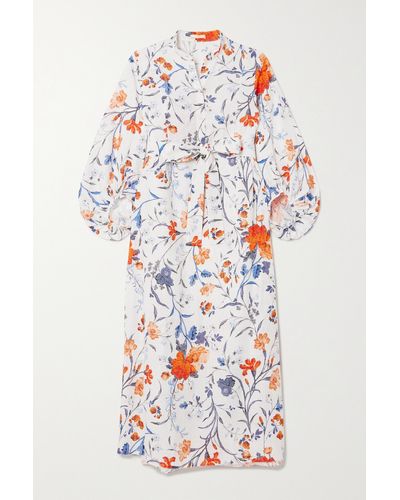 Erdem Floral-print Linen Midi Dress - White
