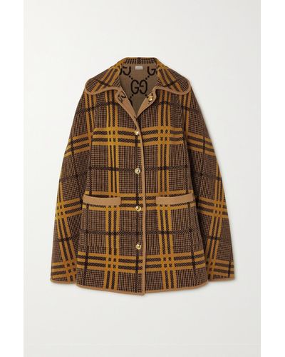 Gucci Love Parade Reversible Jacquard-knit Wool-blend Cape - Brown