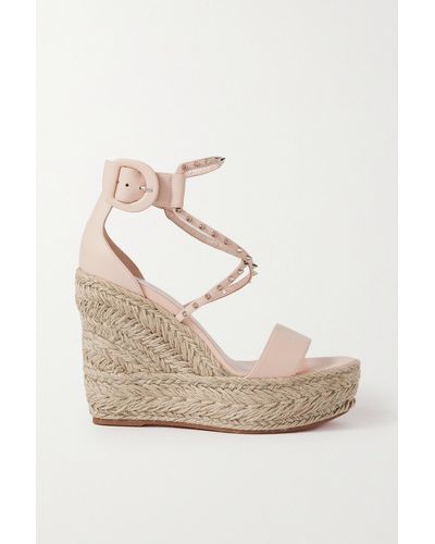 Christian Louboutin Chocazeppa 120 Spiked Leather Espadrille Wedge Sandals - Natural