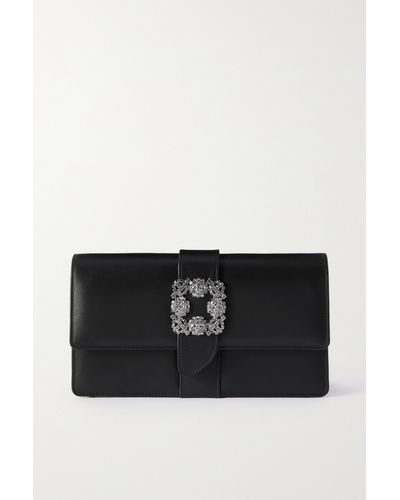 Manolo Blahnik Capri Crystal-embellished Leather Clutch - Black