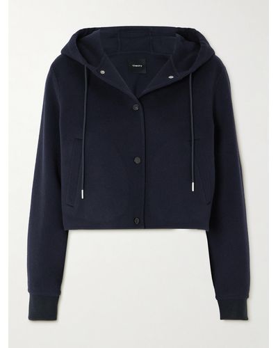 Theory Cropped Wool And Cashmere-blend Felt Hooded Jacket - Blue
