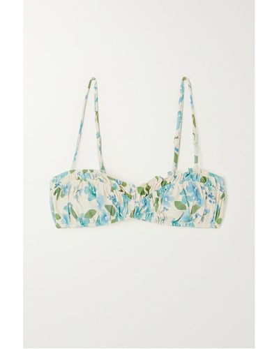 Peony + Net Sustain Ruched Floral-print Stretch-econyl Bikini Top - Blue