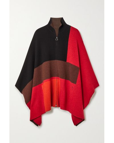 Akris Reversible Color-block Cashmere Poncho - Red