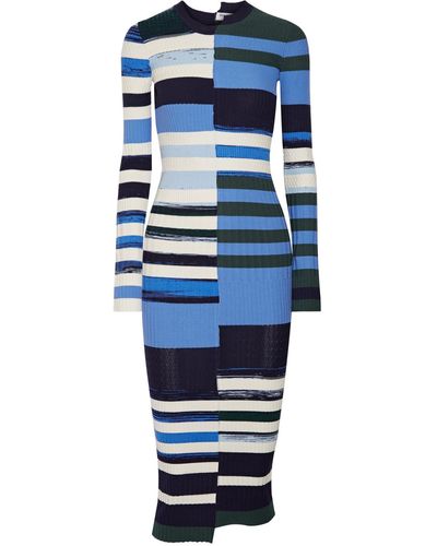 Opening Ceremony Woman Striped Ribbed-knit Midi Dress Blue