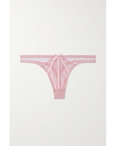 Agent Provocateur Rozlyn Satin-trimmed Tulle And Lace Thong - Pink