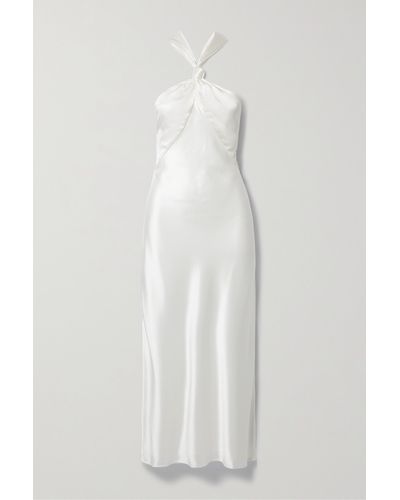 Galvan London Santorini Draped Satin Halterneck Gown - White