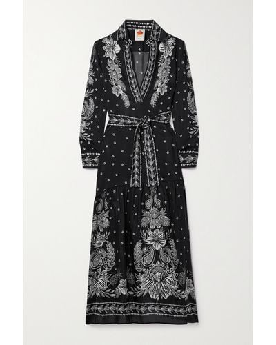 FARM Rio Belted Printed Cotton-blend Maxi Dress - Black