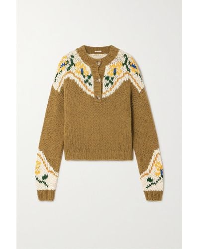 Mother The Henley Jacquard-knit Cotton Sweater - Natural