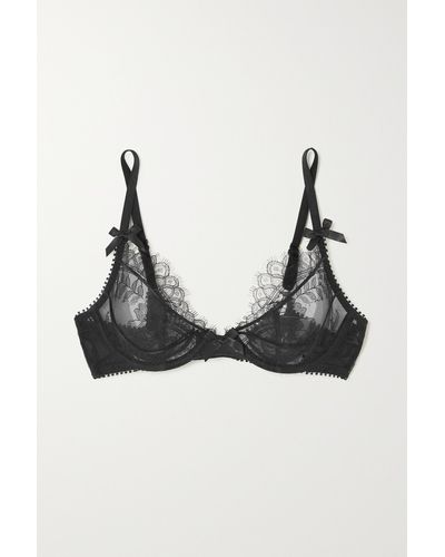 Agent Provocateur Kiya Bow-embellished Cutout Leavers Lace Underwired Soft-cup Bra - Black