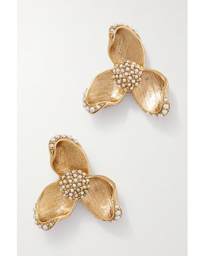 Oscar de la Renta Gold-tone Faux Pearl Earrings - Natural